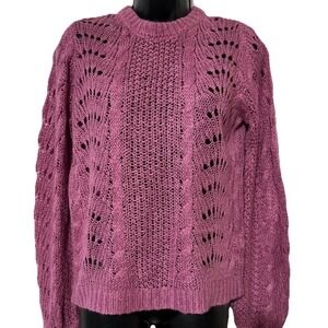 Jessica Simpson Hazel Pointelle Sweater Rosebud Juniors Balloon‎ Sleeve Medium M